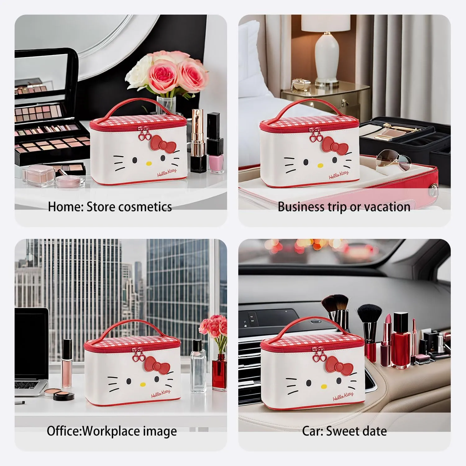 AmBealla Cosmetic Bag Large Makeup Travel Case with Brush Holder, Waterproof Makeup Bag Organizer with Hanging Hook, Travel Toiletry Bag for Women, Sweet & Stylish for Girls