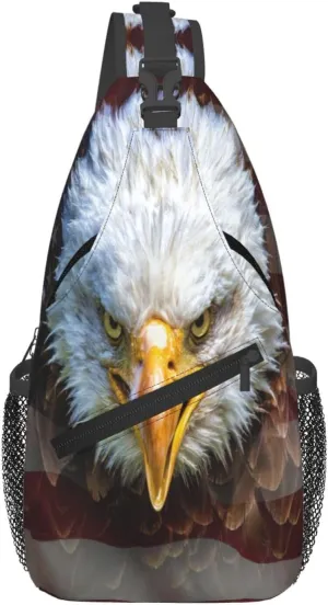 American Flag Bald Eagle Sling Backpack For Men Women Chest Bag Crossbody Shoulder Bag Gym Cycling Travel Hiking Daypack