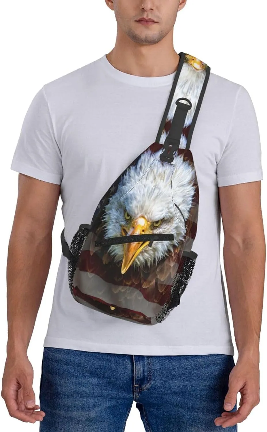 American Flag Bald Eagle Sling Backpack For Men Women Chest Bag Crossbody Shoulder Bag Gym Cycling Travel Hiking Daypack