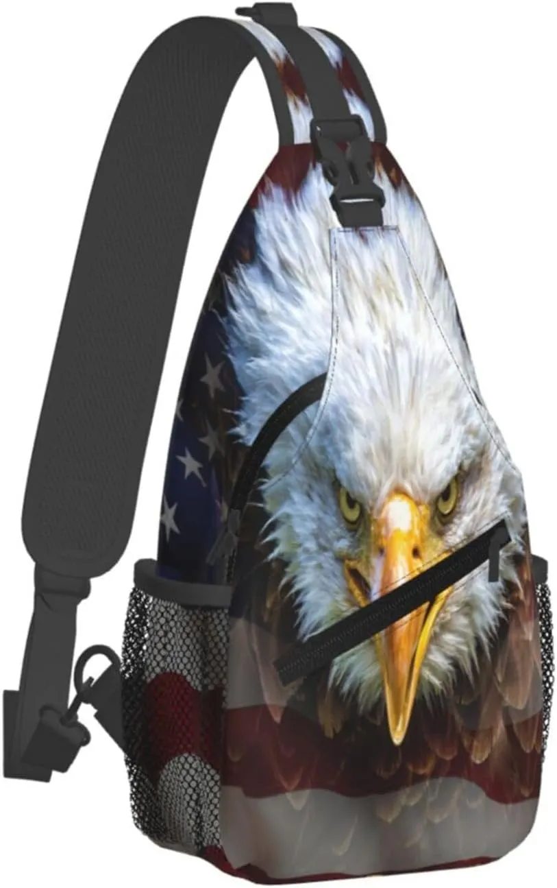 American Flag Bald Eagle Sling Backpack For Men Women Chest Bag Crossbody Shoulder Bag Gym Cycling Travel Hiking Daypack