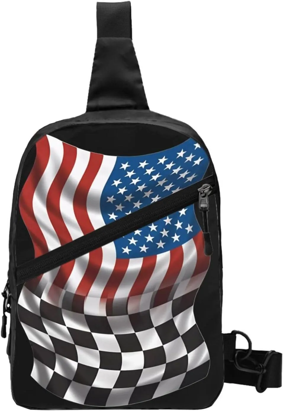 American Racing Checkered Flag Portable Sling Bags Packable Crossbody Bag Foldable Sport Daypack Reusable Shoulder Backpack Diagonally Chest Bag for Workout Travel