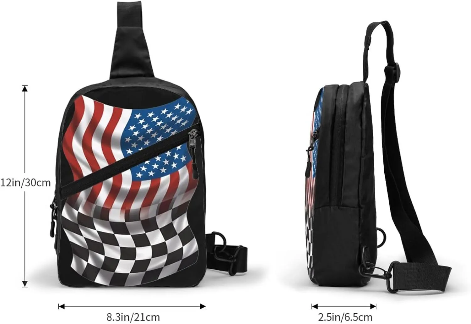American Racing Checkered Flag Portable Sling Bags Packable Crossbody Bag Foldable Sport Daypack Reusable Shoulder Backpack Diagonally Chest Bag for Workout Travel