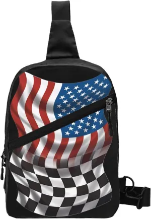 American Racing Checkered Flag Portable Sling Bags Packable Crossbody Bag Foldable Sport Daypack Reusable Shoulder Backpack Diagonally Chest Bag for Workout Travel