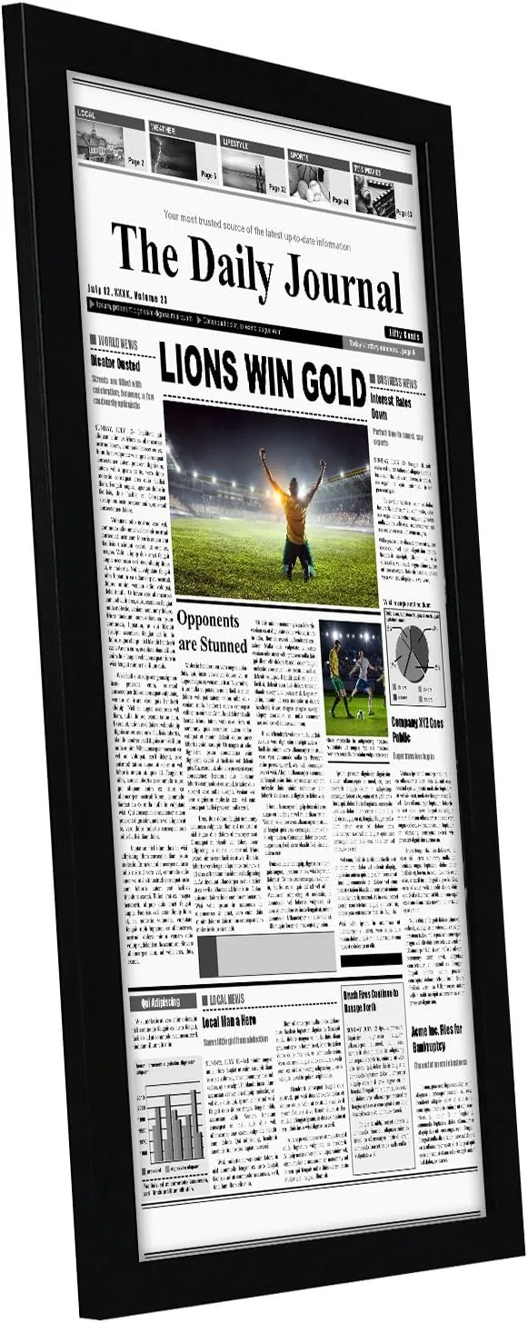 Americanflat 11x22 Newspaper Frame with Polished Plexiglass - Display for Assorted Media Articles - Signature Collection - Modern Picture Frame for Wall Display - Black
