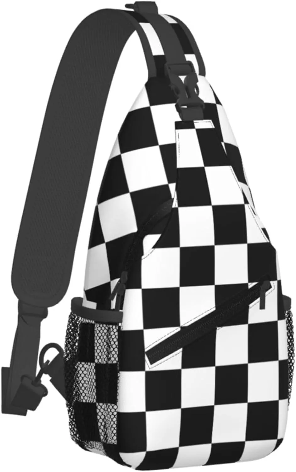 AMRANDOM Sling Bags Men and Women Shoulder Backpack Small Crossbody Chest Bag (Race Checkerboard Checkered black and white)