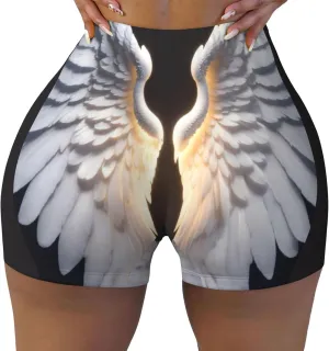 Angel Wing Print Workout Short Summer Comfy Shorts Design Daily Wear Seamless High Waisted Contour