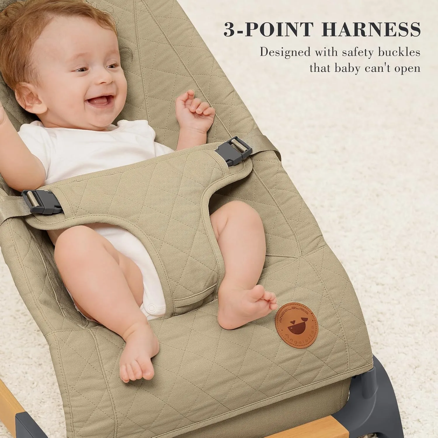 ANGELBLISS Baby Bouncer, Portable Bouncer Seat for Babies, Infants Bouncy Seat with Cotton Fabric, Natural Vibrations (Brown)