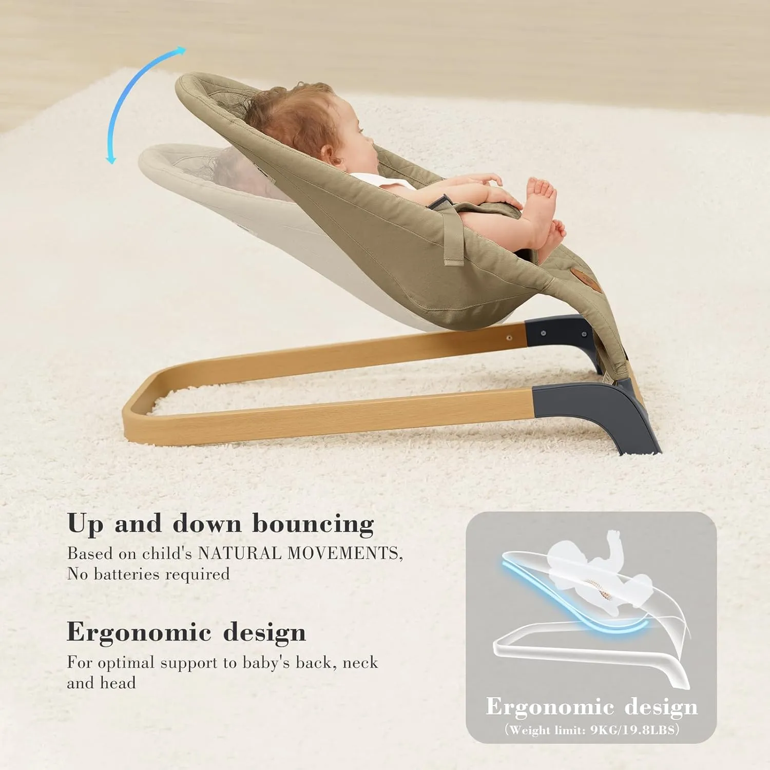 ANGELBLISS Baby Bouncer, Portable Bouncer Seat for Babies, Infants Bouncy Seat with Cotton Fabric, Natural Vibrations (Brown)