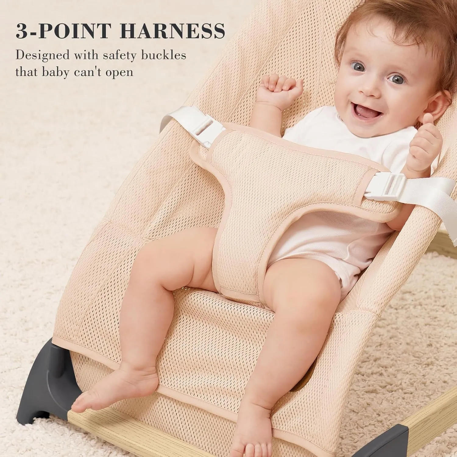 ANGELBLISS Baby Bouncer, Portable Bouncer Seat for Babies, Infants Bouncy Seat with Mesh Fabric, Natural Vibrations (Light Pink)