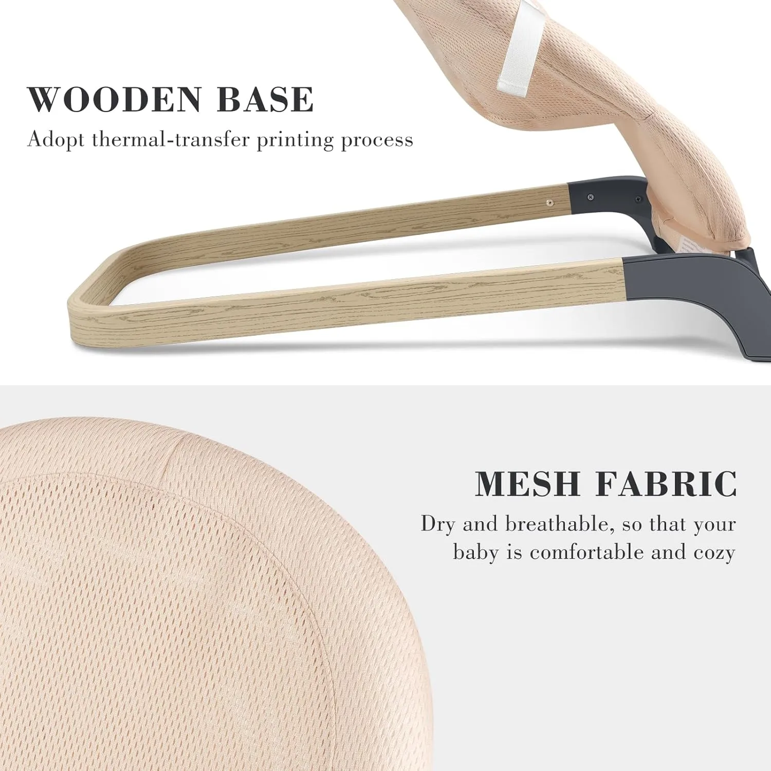 ANGELBLISS Baby Bouncer, Portable Bouncer Seat for Babies, Infants Bouncy Seat with Mesh Fabric, Natural Vibrations (Light Pink)