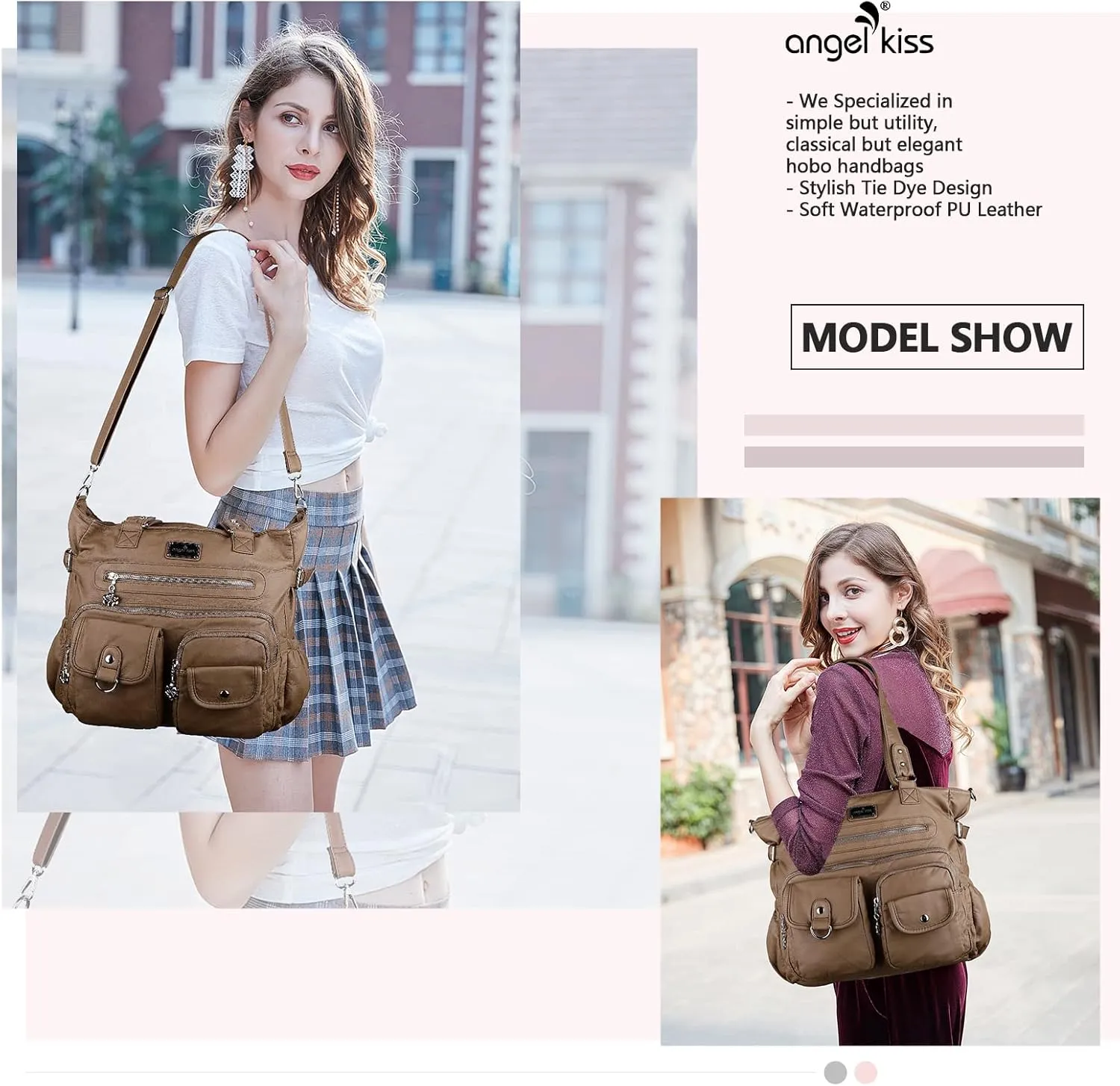 Angelkiss Purses Handbags for Women PU Tote Satchel Bags for Women Pockets Shoulder Bags…