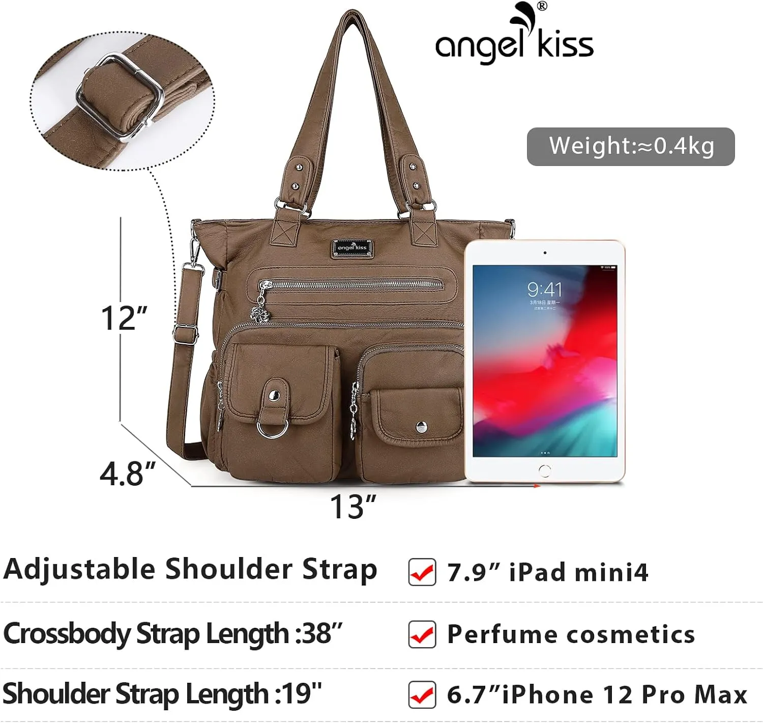 Angelkiss Purses Handbags for Women PU Tote Satchel Bags for Women Pockets Shoulder Bags…