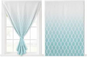 Aqua Ombre Stripe Self Adhesive Blackout Curtains with Tiebacks,Portable Rod Pocket Living Room Darkening Curtains,Modern Abstract Art Gradient Striped Thermal Insulated Windows Cover,47Wx63H