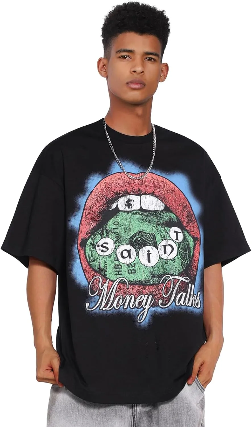 Arnodefrance Men Vintage Graphic Printing T-Shirt Hip Hop Rapper Tee Shirt Cotton Short Sleeve Shirt