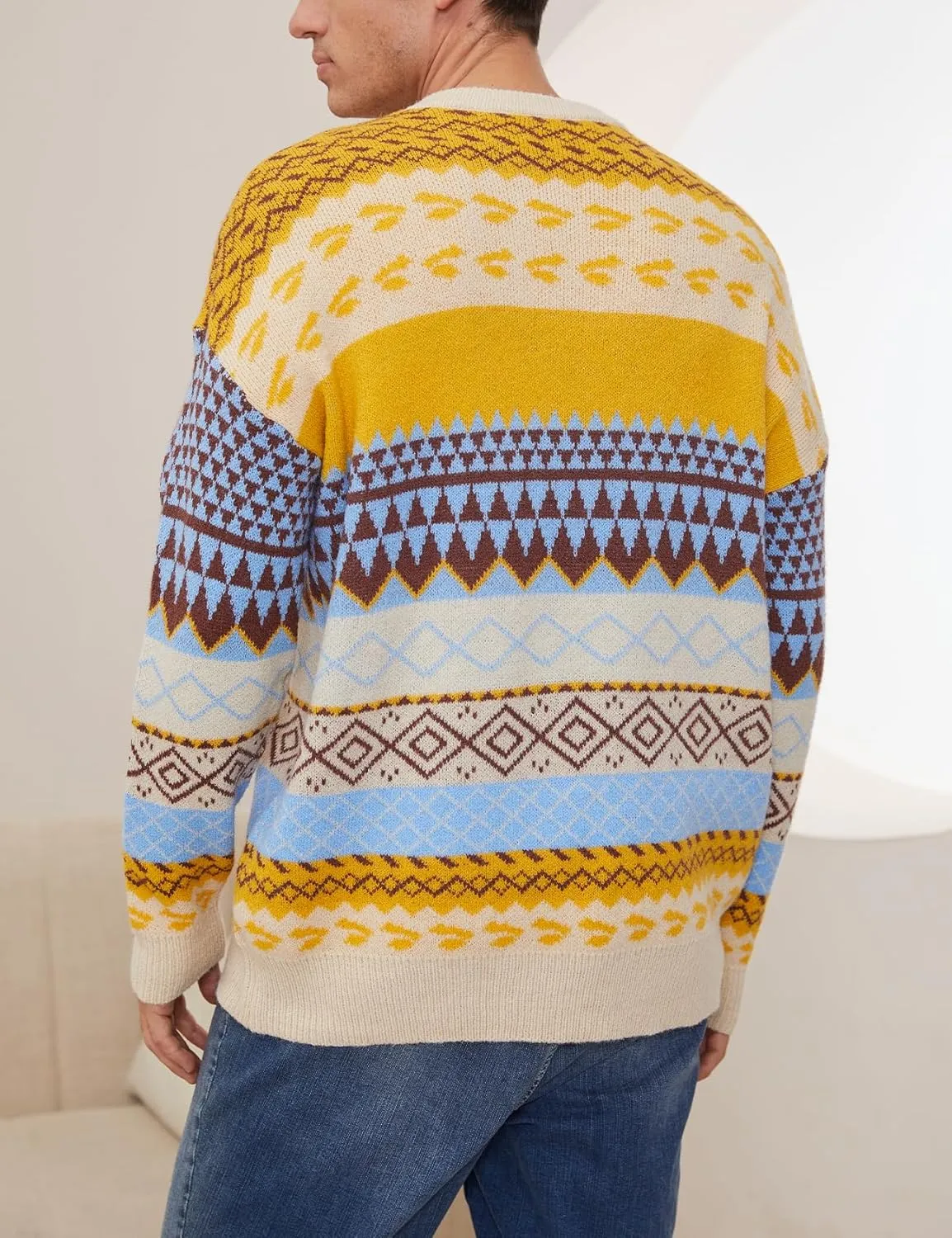 Arssm Mens Vintage Sweater Grandpa Oversized Cable Knit Crewneck Pullovers Casual Long Sleeve Striped Sweater