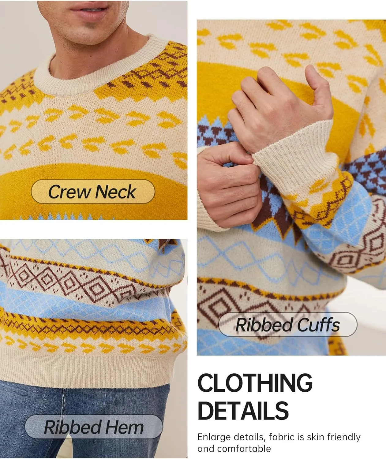 Arssm Mens Vintage Sweater Grandpa Oversized Cable Knit Crewneck Pullovers Casual Long Sleeve Striped Sweater