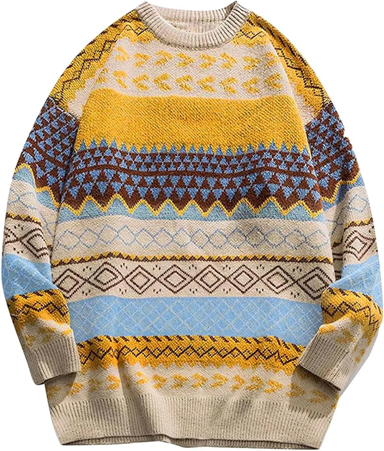 Arssm Mens Vintage Sweater Grandpa Oversized Cable Knit Crewneck Pullovers Casual Long Sleeve Striped Sweater