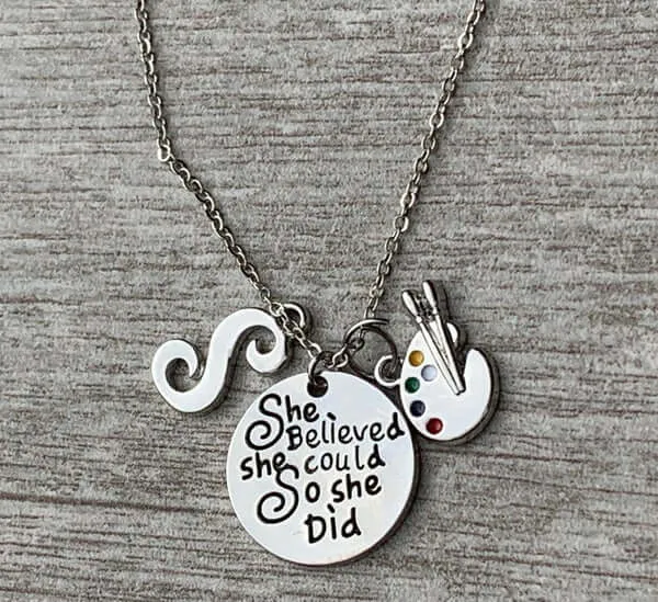 Artist Paint Palette & Paint Brush Pendant Necklace