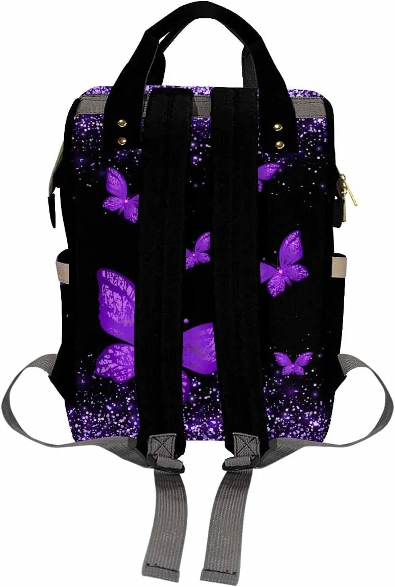 Artsadd Custom Made Diaper Bags for Men Women, Customized Purple Glitter Butterfly Diaper Bag Fashion Tote Bags Personalized Mommy Nursing Daycare Bags