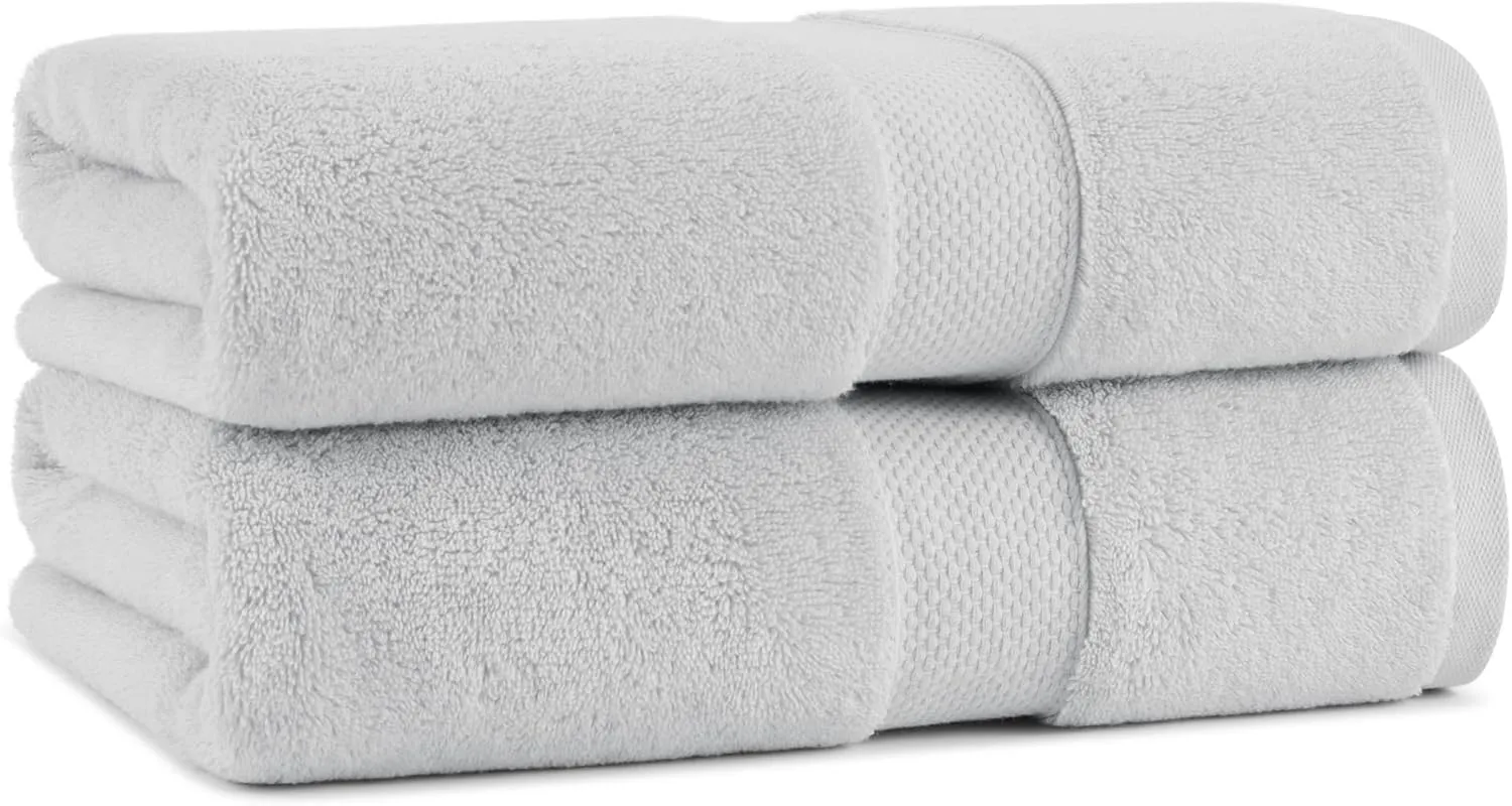 Aston & Arden Egyptian Bath Towels - Pack of 2 - Oversized Ultra Soft Thick & Absorbent, 100% Ringspun Egyptian Cotton Bathroom Towel for Spa, Hotel, 600 GSM, 30 x 54 in, Light Grey