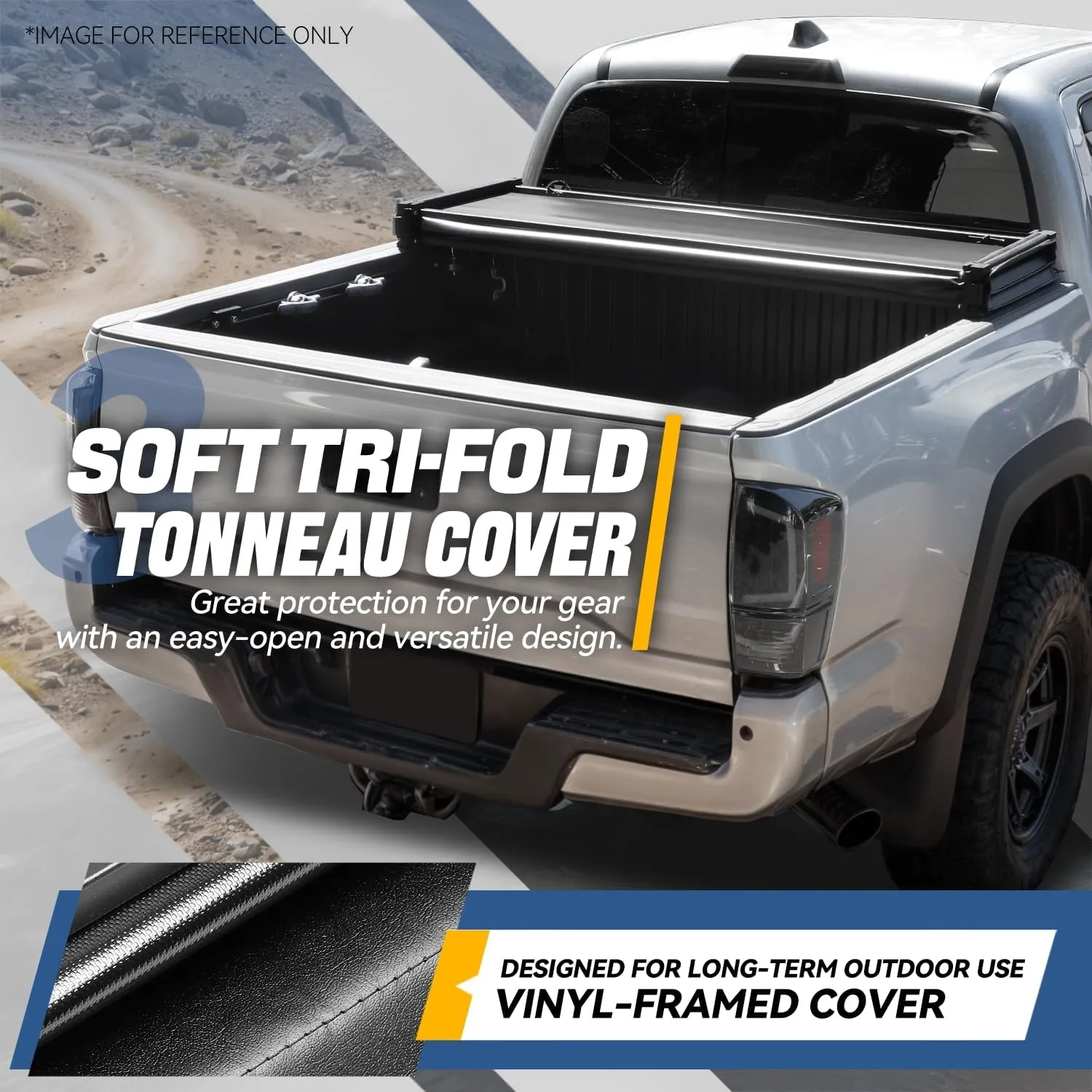 Auto Dynasty Soft Tri-Fold Truck Bed Tonneau Cover Compatible with 2005-2011 Mitsubishi Raider Dodge/Ram Dakota 5.25Ft Fleetside/Styleside Bed, Matte Black Soft Vinyl Top