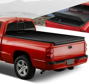 Auto Dynasty Soft Tri-Fold Truck Bed Tonneau Cover Compatible with 2005-2011 Mitsubishi Raider Dodge/Ram Dakota 5.25Ft Fleetside/Styleside Bed, Matte Black Soft Vinyl Top