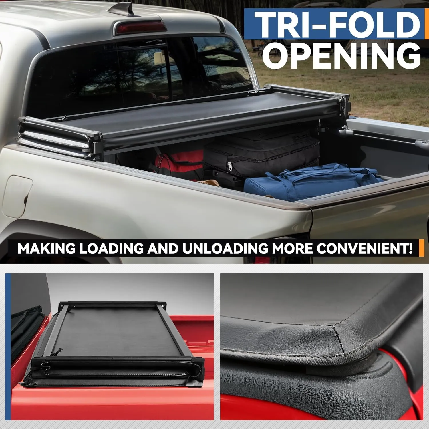 Auto Dynasty Soft Tri-Fold Truck Bed Tonneau Cover Compatible with 2005-2011 Mitsubishi Raider Dodge/Ram Dakota 5.25Ft Fleetside/Styleside Bed, Matte Black Soft Vinyl Top