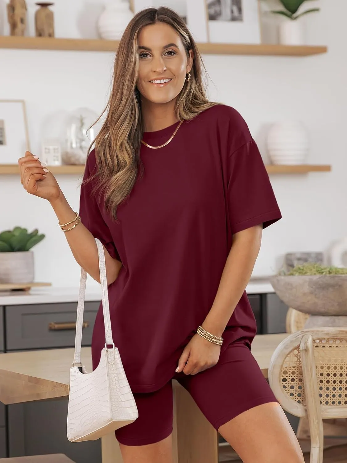 AUTOMET Womens 2 Piece Sets Summer Outfits 2025 Two Piece Lounge Set Matching Clothing Oversized Tshirts Biker Short Fashion