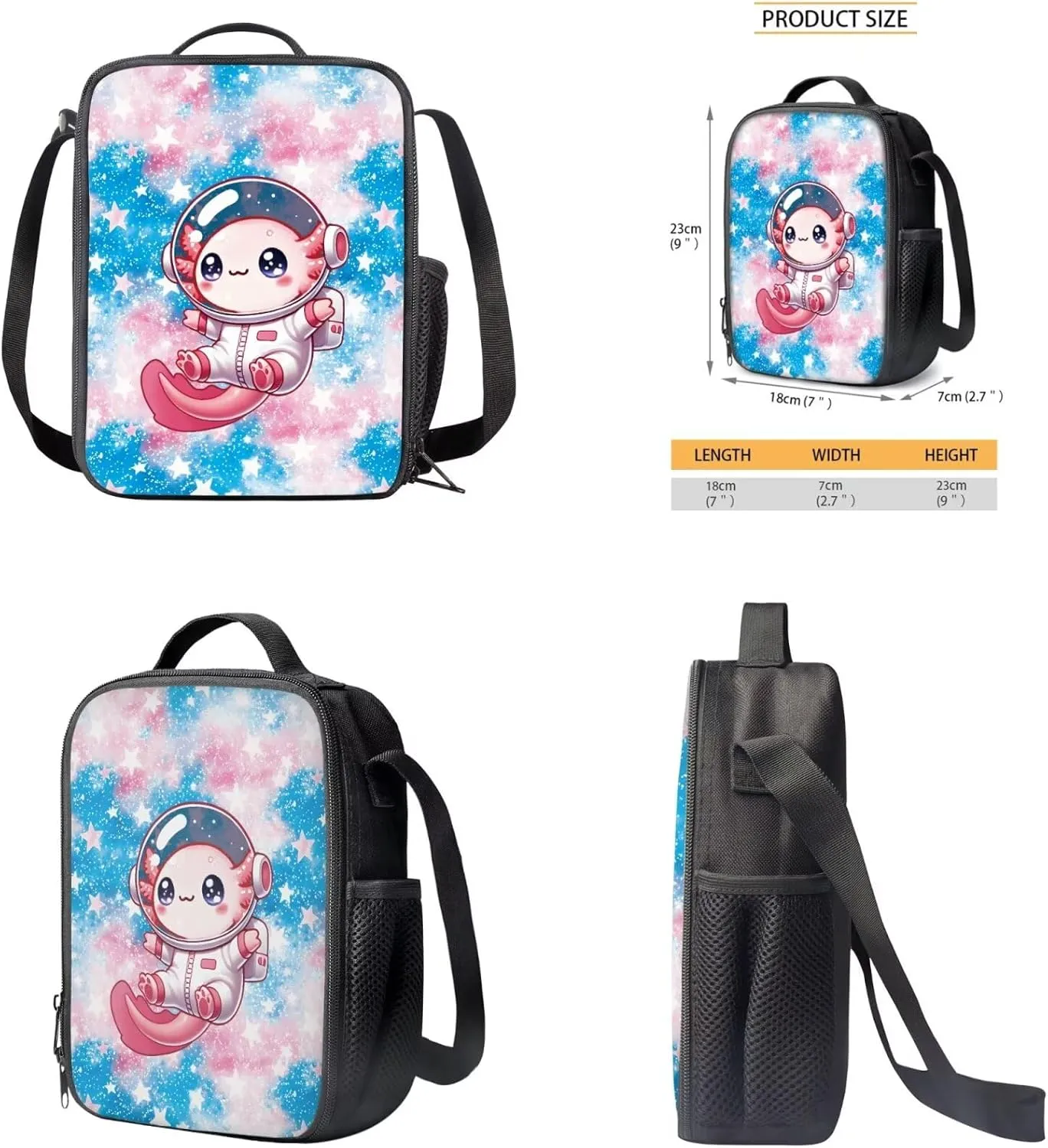 Back Pack for School Kids Preschool Astronaut Axolotl Backpack for 2nd Grade Boys 12 Inch 3 in 1 Bookbag Set with Lunch Bag Pencil Case for Daily Use or Outdoor Picnic