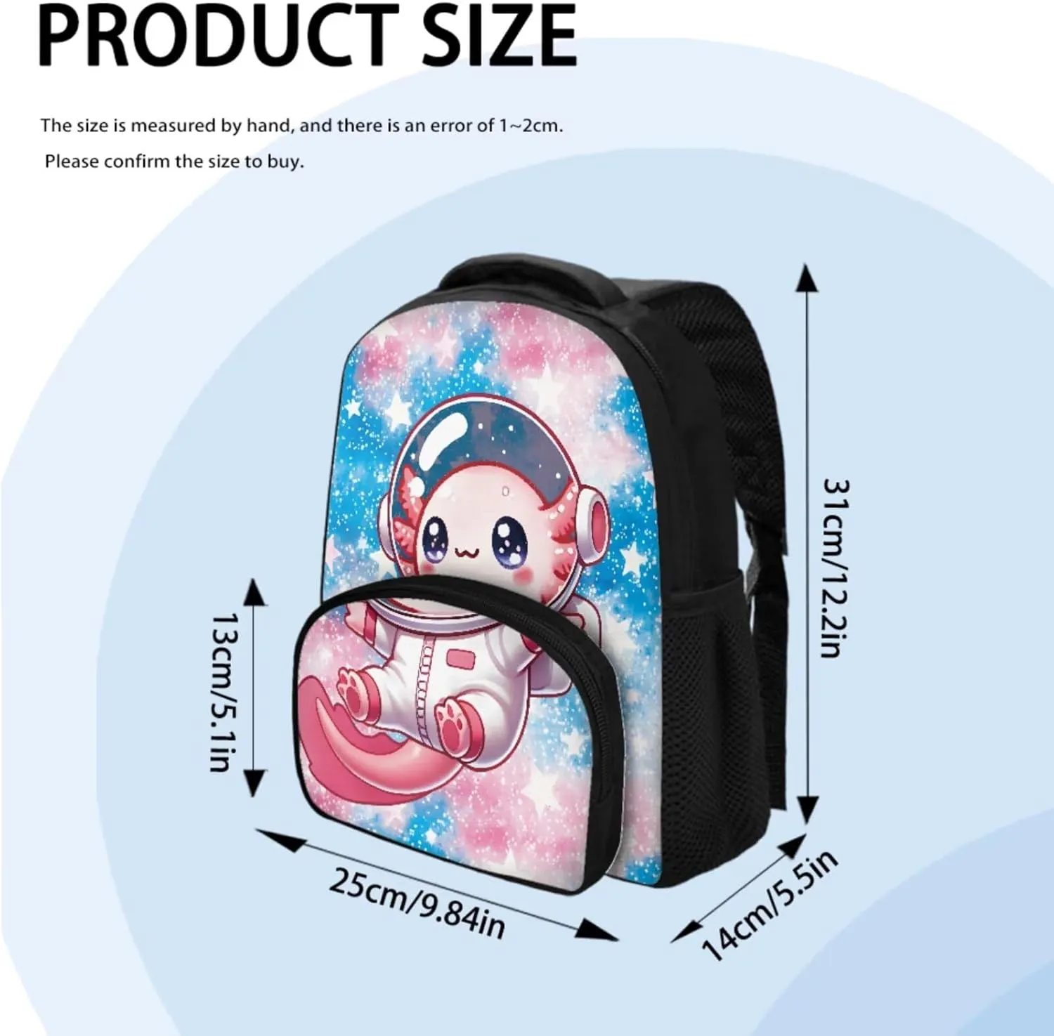 Back Pack for School Kids Preschool Astronaut Axolotl Backpack for 2nd Grade Boys 12 Inch 3 in 1 Bookbag Set with Lunch Bag Pencil Case for Daily Use or Outdoor Picnic