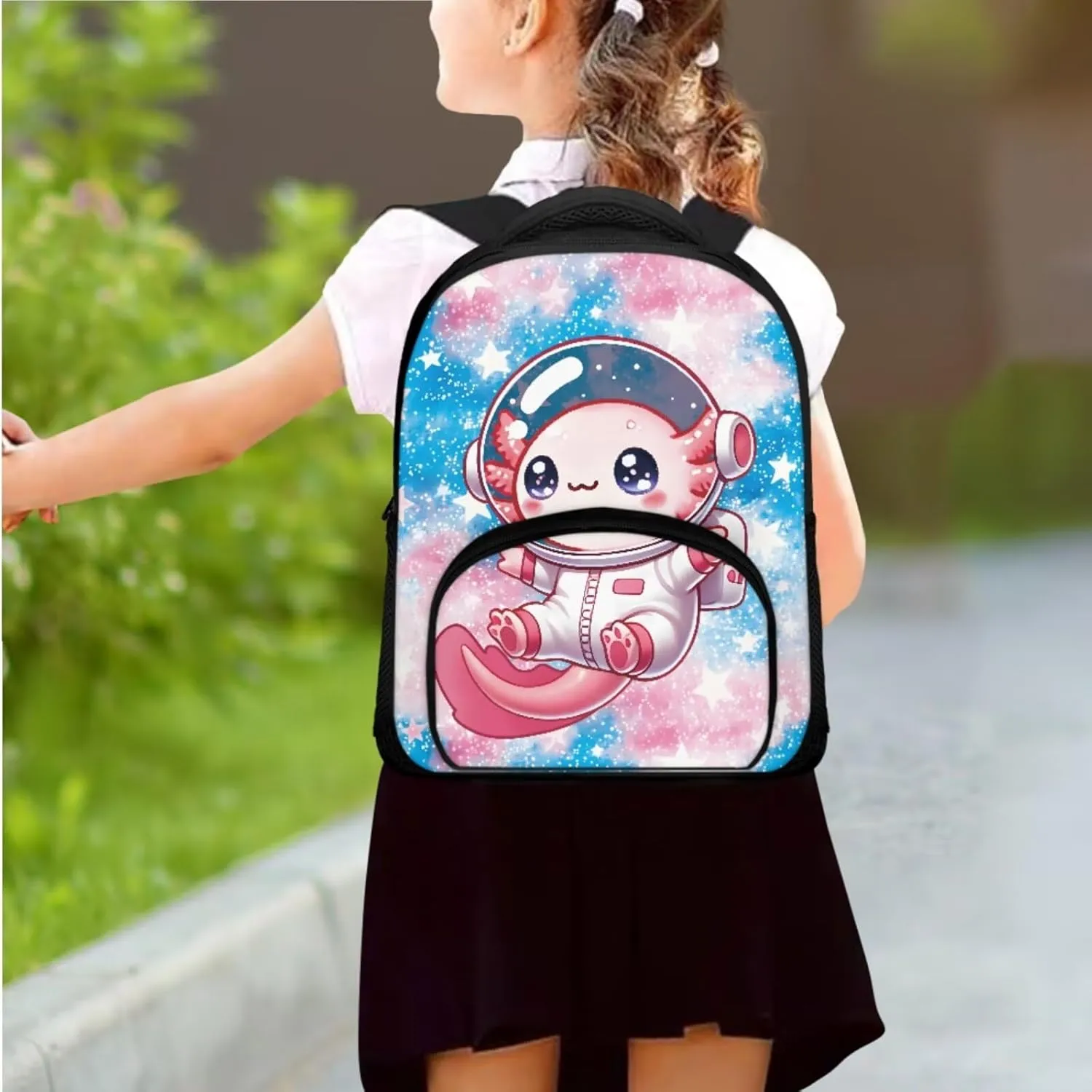 Back Pack for School Kids Preschool Astronaut Axolotl Backpack for 2nd Grade Boys 12 Inch 3 in 1 Bookbag Set with Lunch Bag Pencil Case for Daily Use or Outdoor Picnic