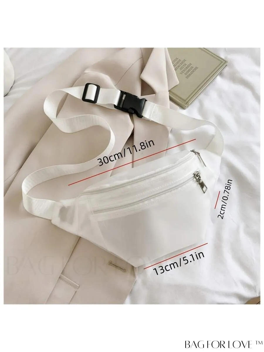BagForLove - White Zippered Fanny Pack with Quick-Release Buckle