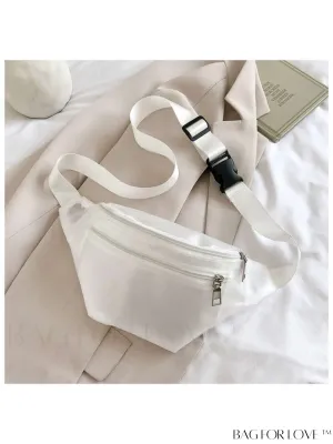 BagForLove - White Zippered Fanny Pack with Quick-Release Buckle