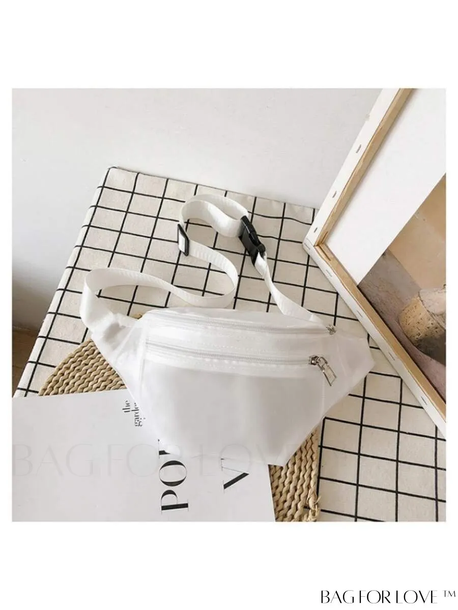 BagForLove - White Zippered Fanny Pack with Quick-Release Buckle
