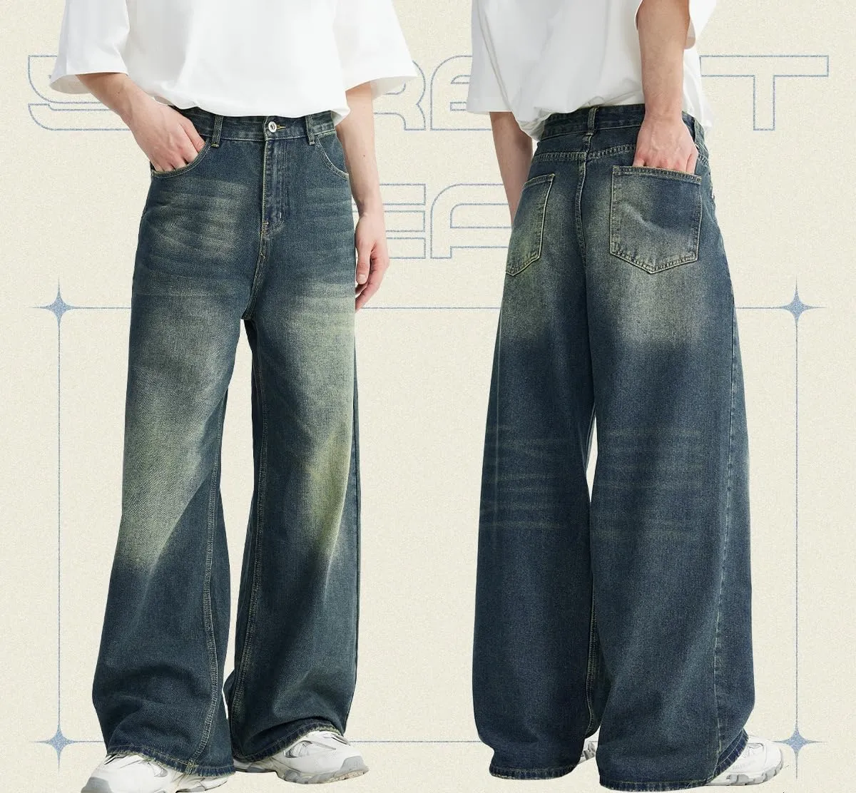 Baggy Men's Loose Fit Y2k Pants - Vintage Casual Skater Jeans with Wide Legs - Hip Hop Aesthetic Streetwear
