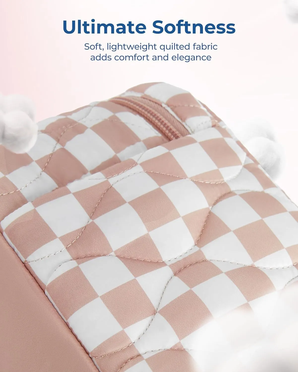 BAGSMART Travel Makeup Bag, 2-Piece Puffy Quilted Cute Make Up Bag Cosmetic Bags for Women, Large Wide-Open Toiletry Pouch Gifts for Toiletries Accessories Travelling Essentials, Checkered Khaki
