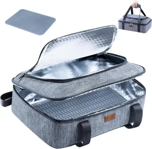 BAGSPRITE Insulated Casserole Carrier for Hot or Cold Food with Heat-resistant Mat, Casserole Dish Carrier Insulated Food Carrier, Hot Food Carrier, Foil Pan Carrier Fits 9" x 13" Baking Dish