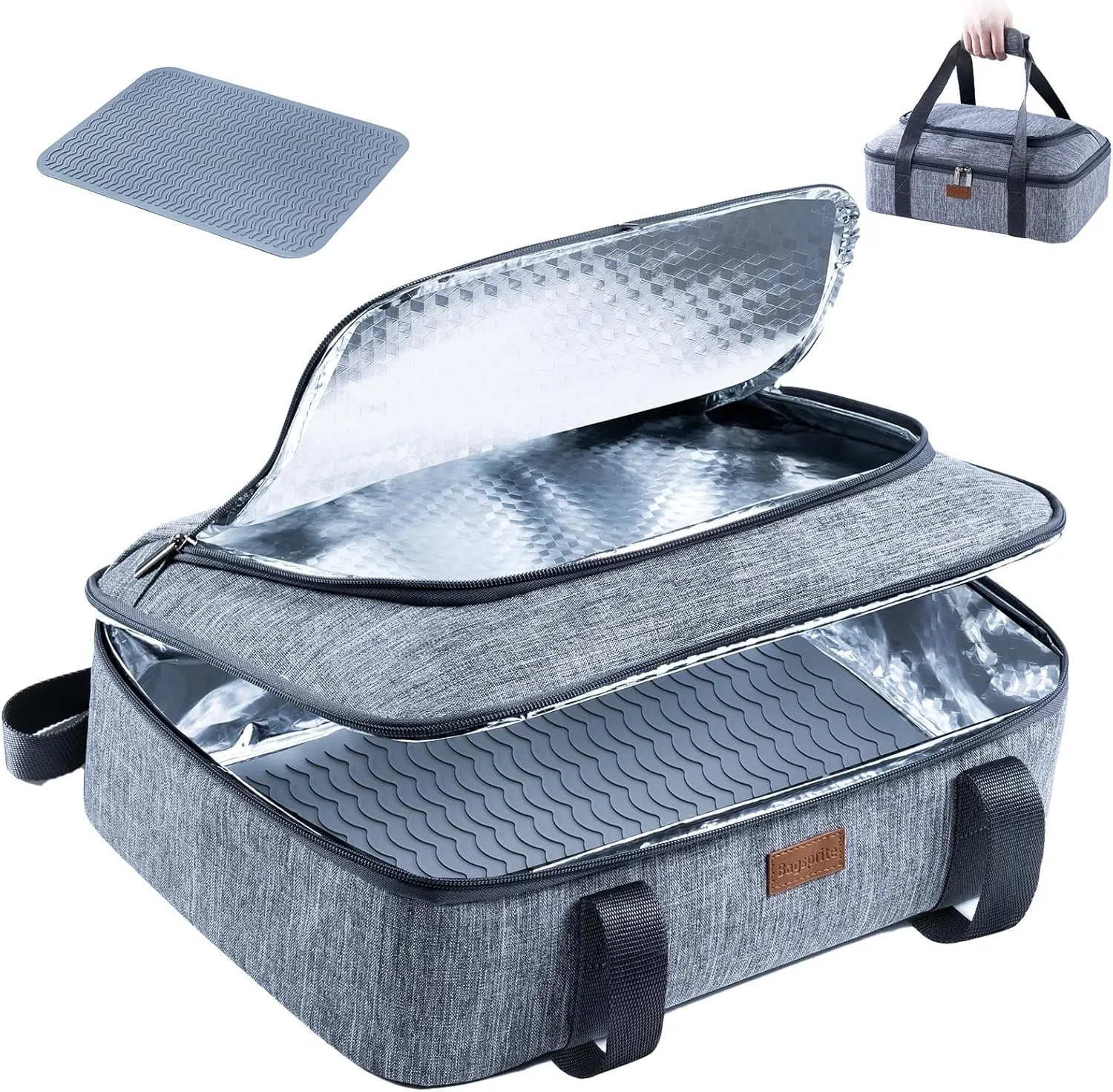 BAGSPRITE Insulated Casserole Carrier for Hot or Cold Food with Heat-resistant Mat, Casserole Dish Carrier Insulated Food Carrier, Hot Food Carrier, Foil Pan Carrier Fits 9" x 13" Baking Dish