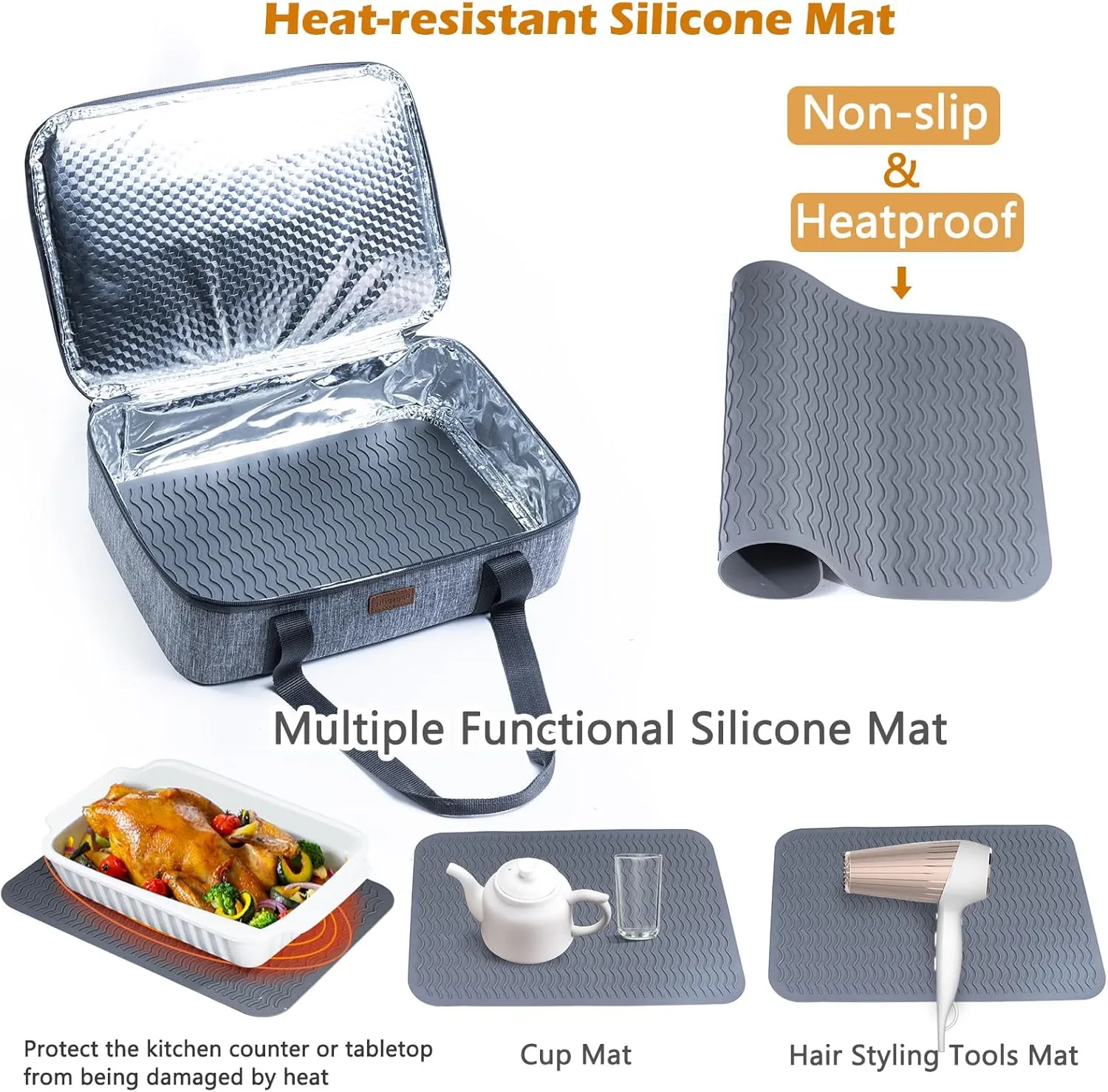BAGSPRITE Insulated Casserole Carrier for Hot or Cold Food with Heat-resistant Mat, Casserole Dish Carrier Insulated Food Carrier, Hot Food Carrier, Foil Pan Carrier Fits 9" x 13" Baking Dish