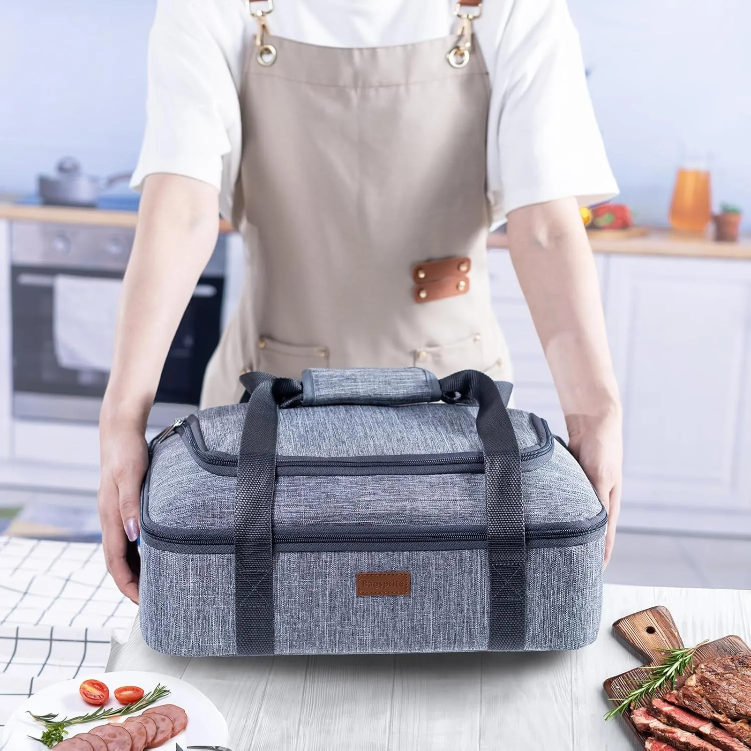 BAGSPRITE Insulated Casserole Carrier for Hot or Cold Food with Heat-resistant Mat, Casserole Dish Carrier Insulated Food Carrier, Hot Food Carrier, Foil Pan Carrier Fits 9" x 13" Baking Dish