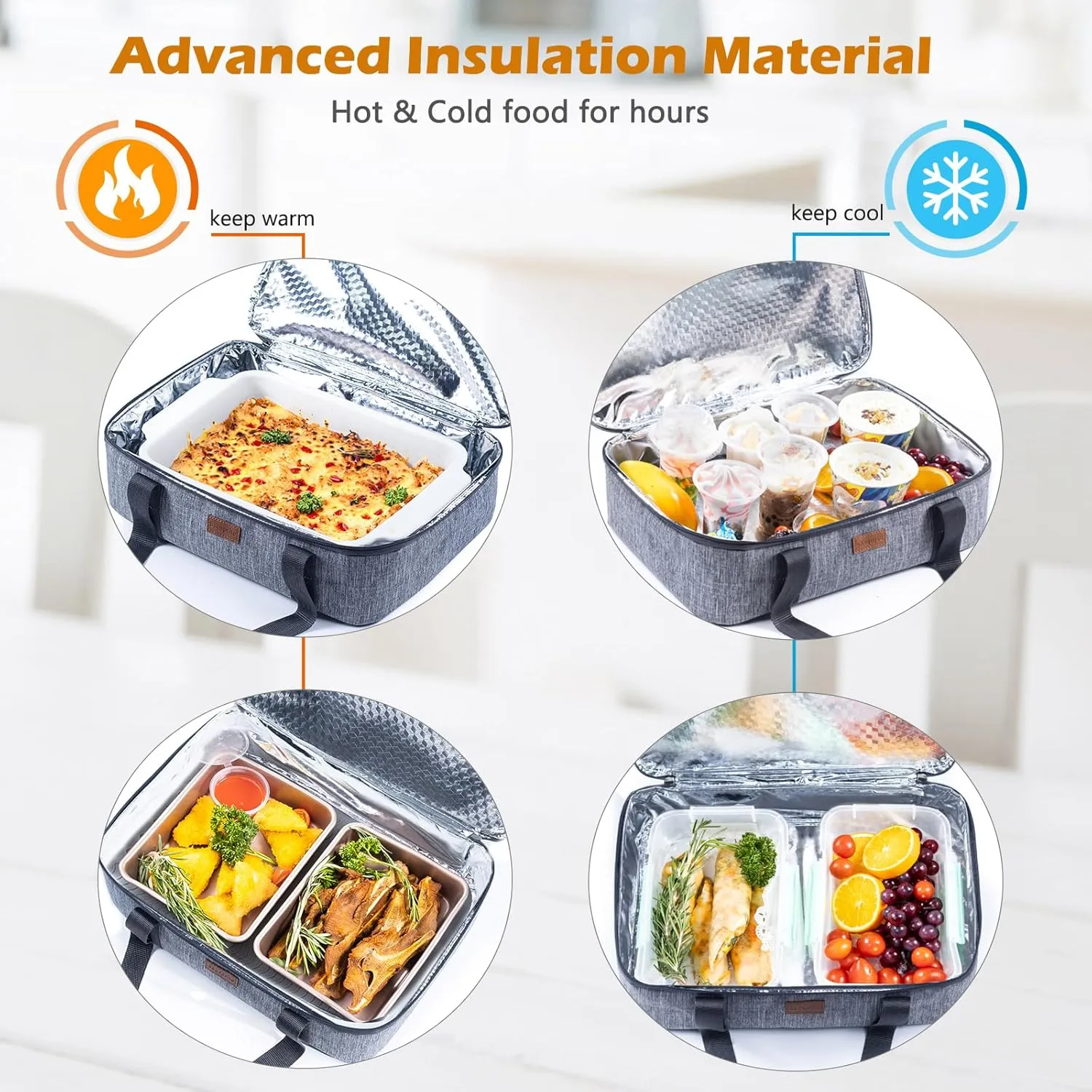 BAGSPRITE Insulated Casserole Carrier for Hot or Cold Food with Heat-resistant Mat, Casserole Dish Carrier Insulated Food Carrier, Hot Food Carrier, Foil Pan Carrier Fits 9" x 13" Baking Dish