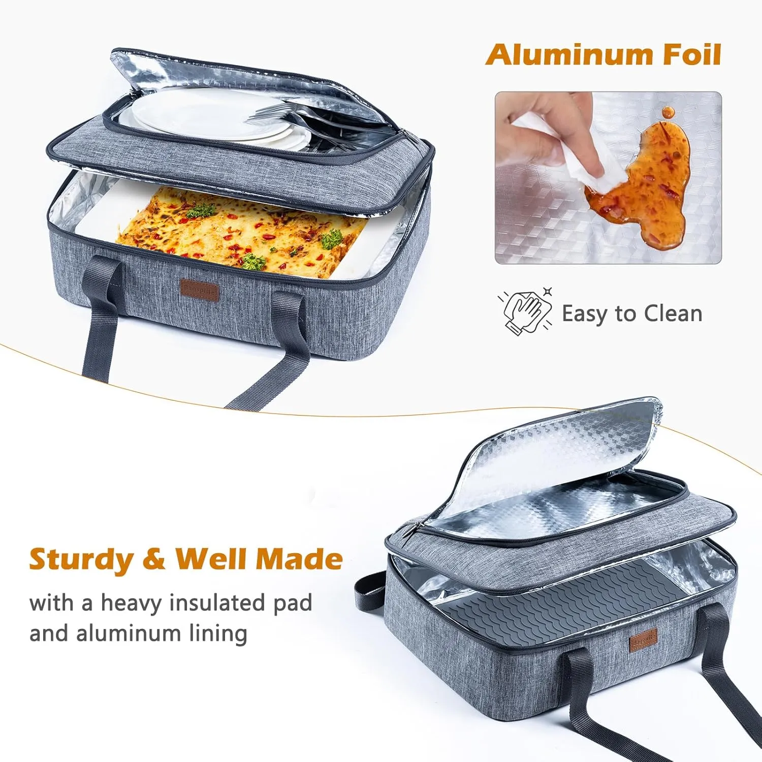 BAGSPRITE Insulated Casserole Carrier for Hot or Cold Food with Heat-resistant Mat, Casserole Dish Carrier Insulated Food Carrier, Hot Food Carrier, Foil Pan Carrier Fits 9" x 13" Baking Dish