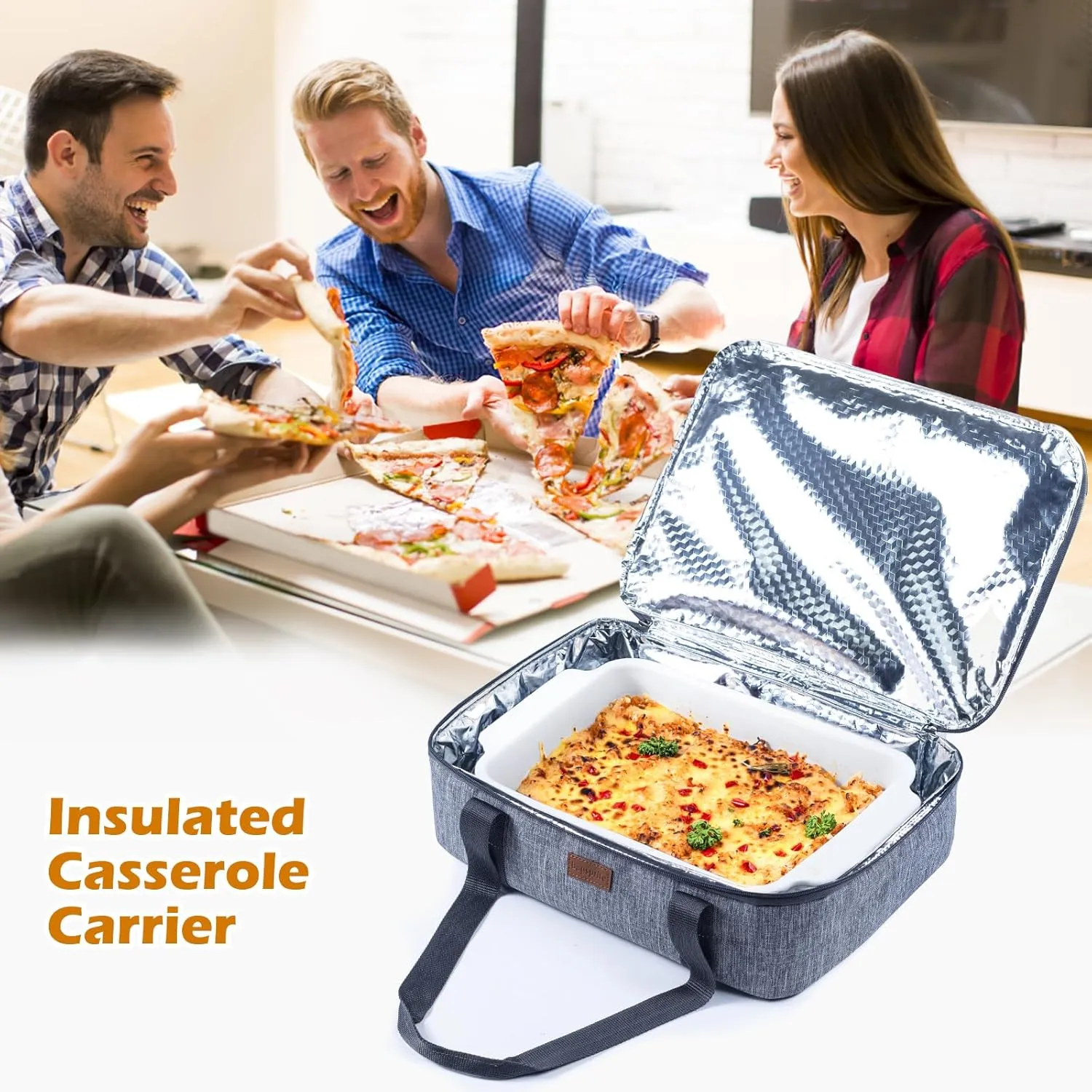 BAGSPRITE Insulated Casserole Carrier for Hot or Cold Food with Heat-resistant Mat, Casserole Dish Carrier Insulated Food Carrier, Hot Food Carrier, Foil Pan Carrier Fits 9" x 13" Baking Dish