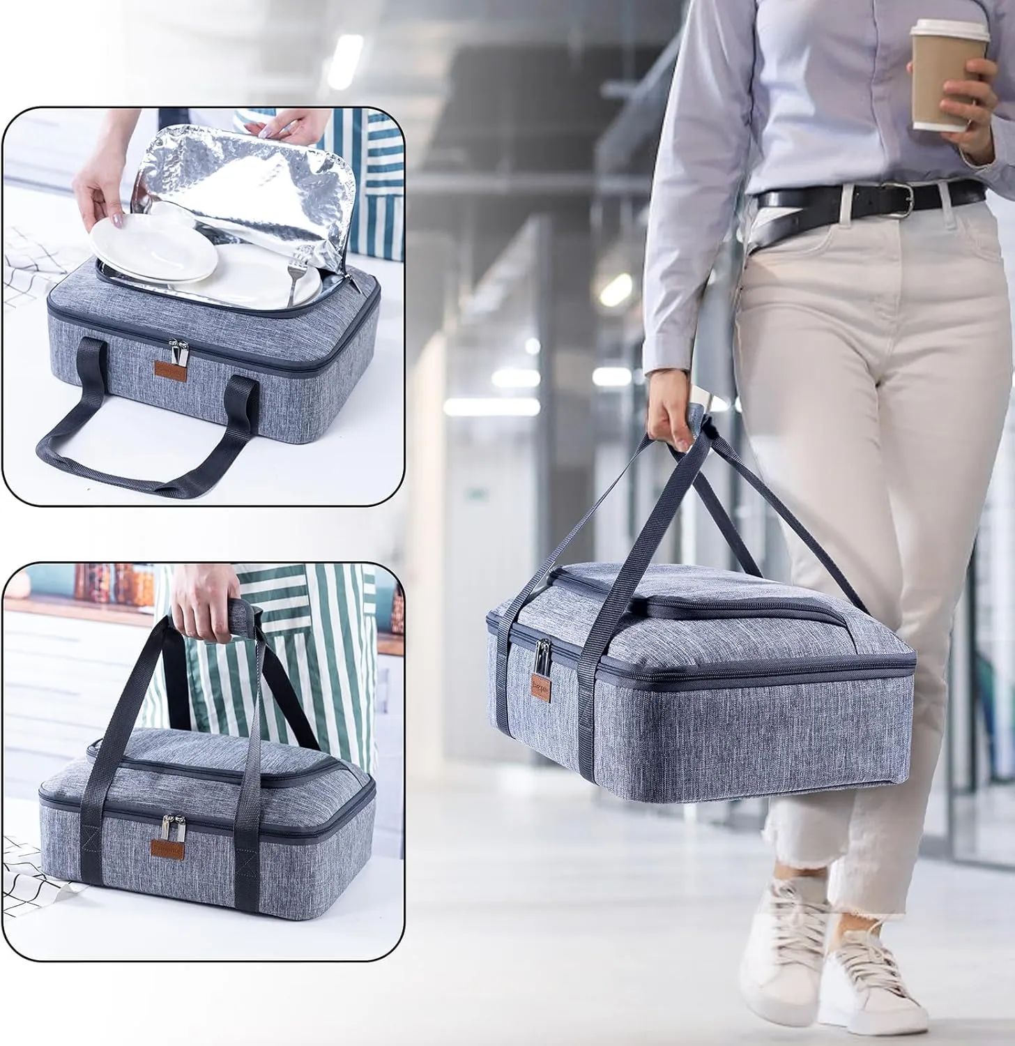 BAGSPRITE Insulated Casserole Carrier for Hot or Cold Food with Heat-resistant Mat, Casserole Dish Carrier Insulated Food Carrier, Hot Food Carrier, Foil Pan Carrier Fits 9" x 13" Baking Dish
