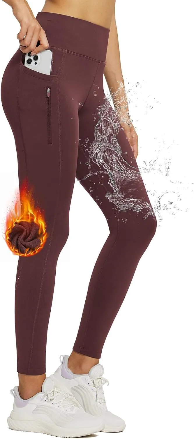 baleaf Fleece Lined Leggings Women Waterproof Thermal Pants Winter Workout Running Tights with Pockets Cold Weather Gear