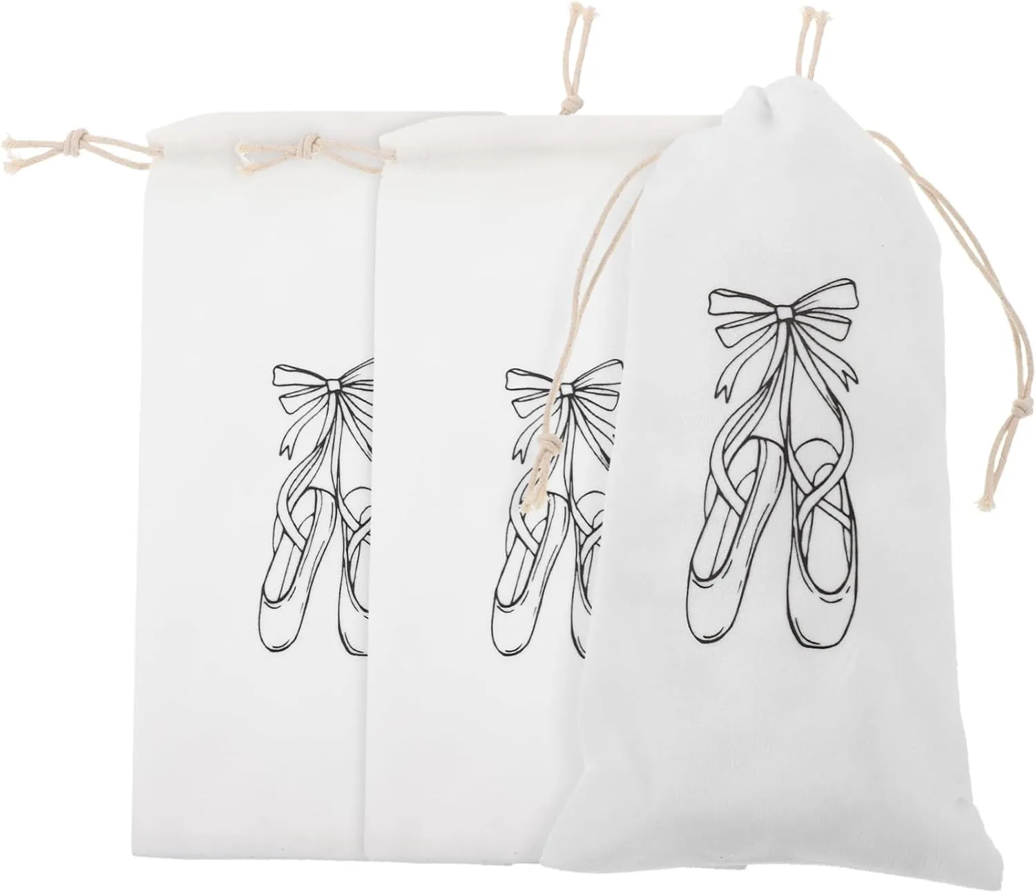 Ballet Shoes Bag for Girls Pcs Dance Bag Drawstring Portable Storage Pouch, White, 26.50X14.00X0.20CM
