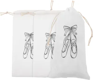 Ballet Shoes Bag for Girls Pcs Dance Bag Drawstring Portable Storage Pouch, White, 26.50X14.00X0.20CM
