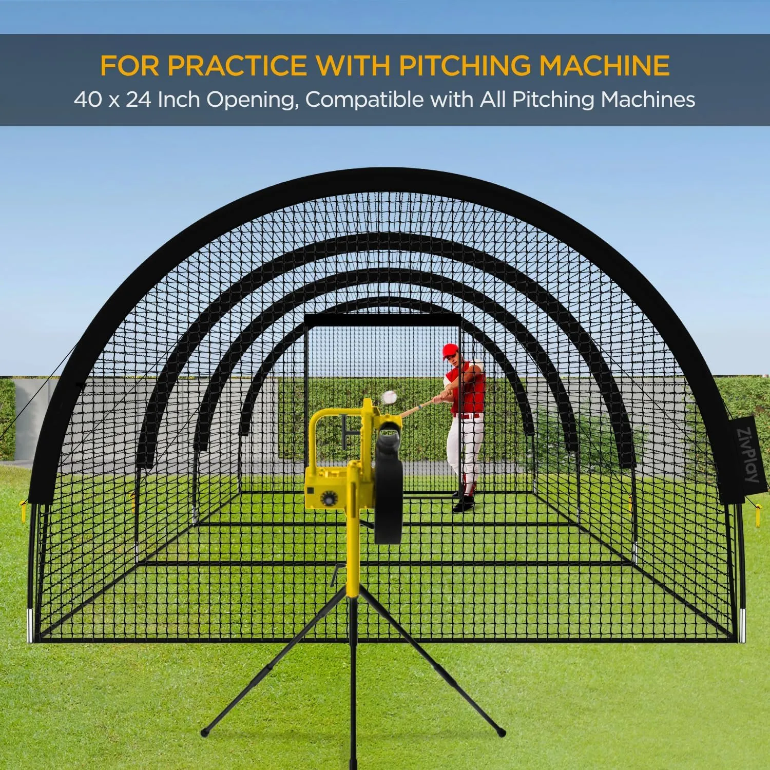 Baseball Batting Cage Net Batting Cages for Backyard Portable Pop Up Cage for Baseball and Softball with Pitching Machine Hole and Detachable Door