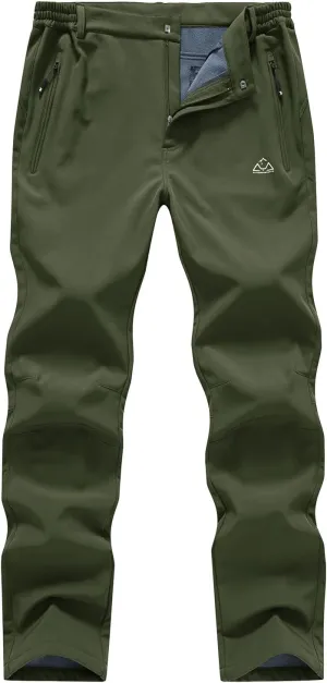 BASUDAM Men's Utility Work Pants Snow Waterproof Softshell Winter Fleece Lined Insulated Outdoor Mountain