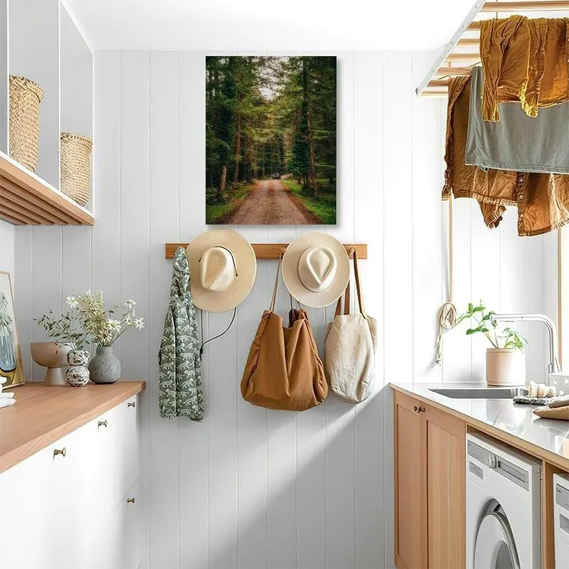Bathroom Wall Art An off-road car traveling on a dirt road through a lush forest. Pictures Wall Decor Framed Canvas Wall Art for Bedroom Artwork Paintings Living Room Kitchen Farmhouse 16x20